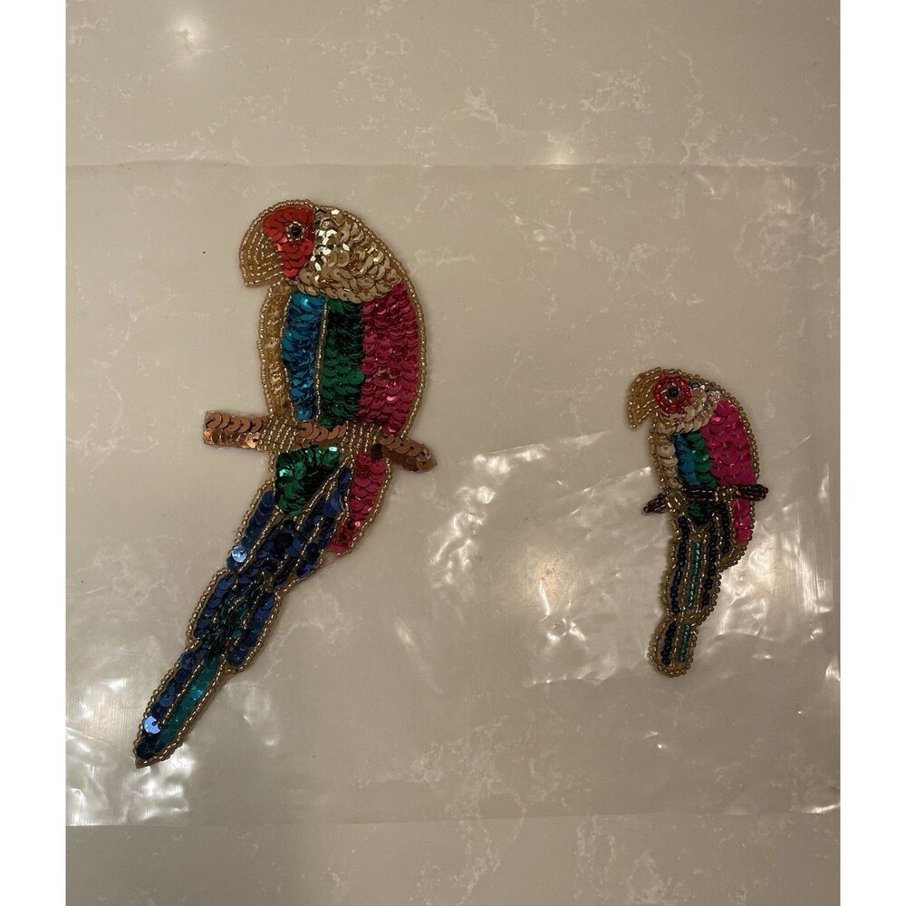 Pair of Sequin and Beaded Parrot Appliqués